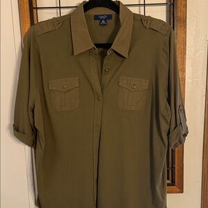 Chaps Khaki Button-Up Shirt Size 2X